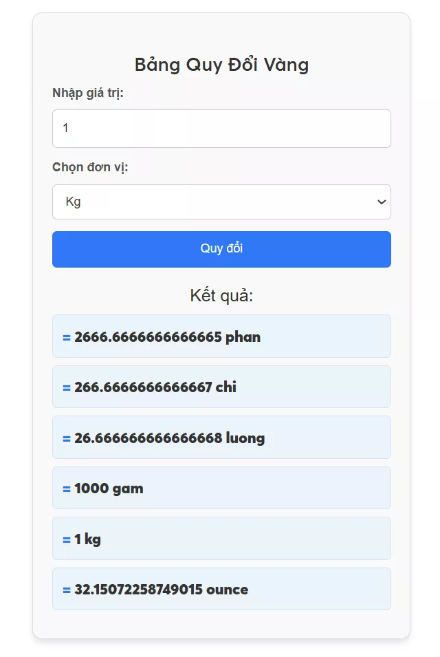 1 kg vàng bao nhiêu cây?