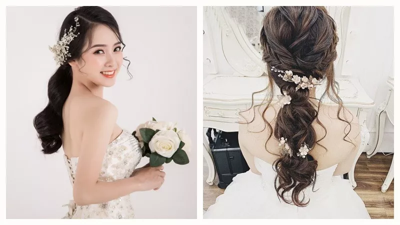 Kiểu tóc bới cô dâu tết dài đẹp